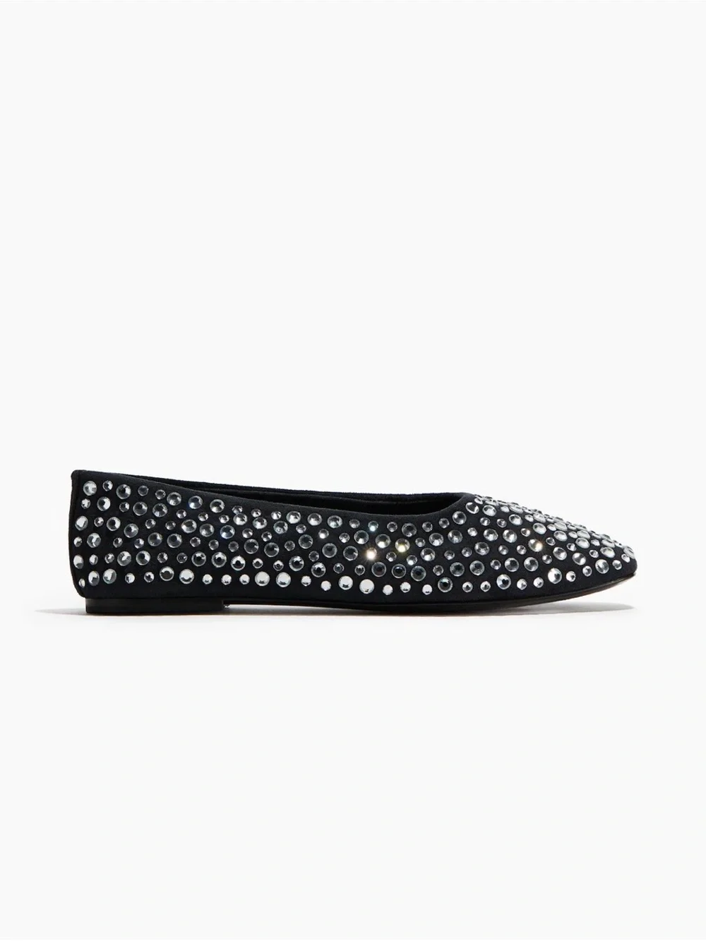 H&M Rhinestone Embellished Ballet Flats Black Crystal NWT Size 9 Sparkle Shoe
